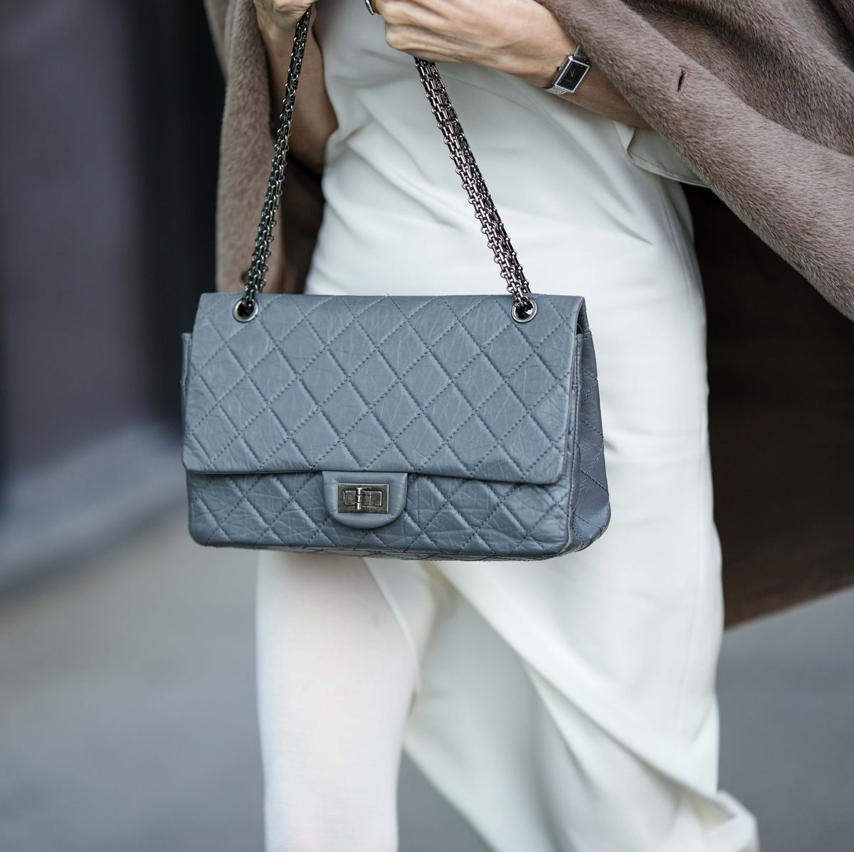 chanel purse grey