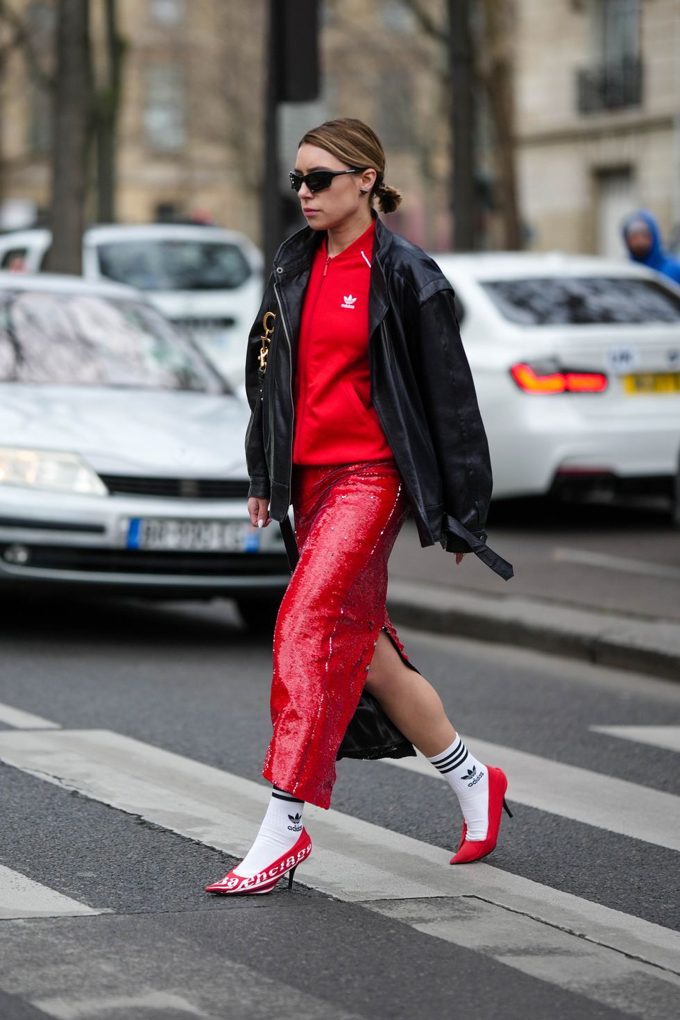 Sporty Street Style Inspiration: Adidas Jumpsuit, Red Leggings, and Crop  Tops