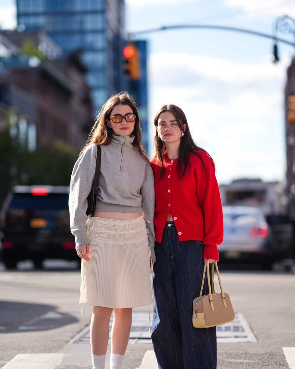 red cardigan street style trend