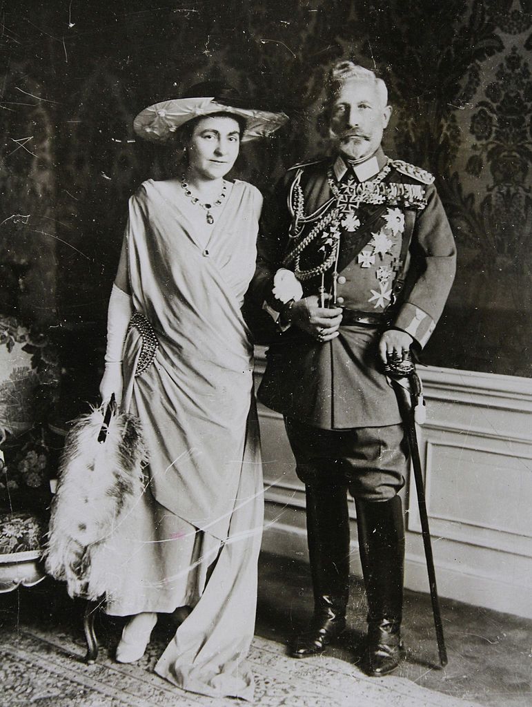 the german ex emperor william ii 1859 1941 and his wife princess hermine at occasion of his 70th birthday at castle doorn  holland 25th january 1929 photograph photo by austrian archivesimagnogetty images
