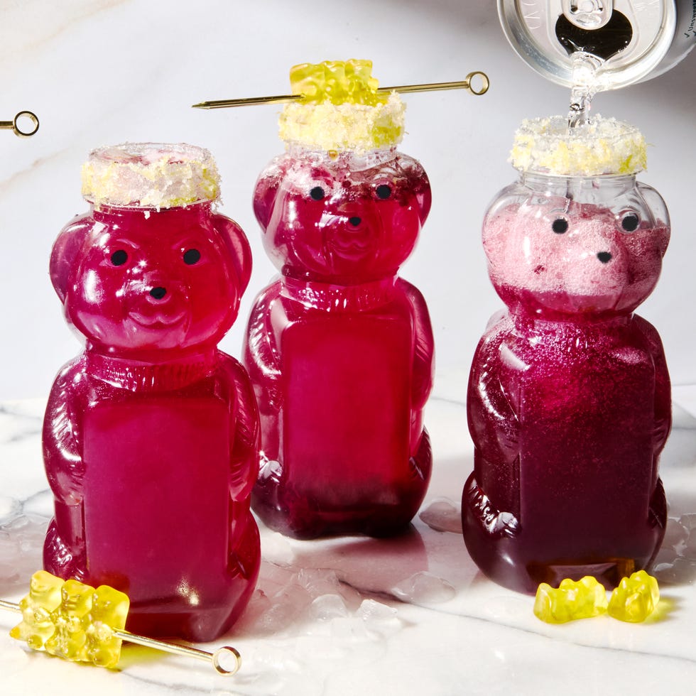 gummy bear cocktail with lemon blueberry