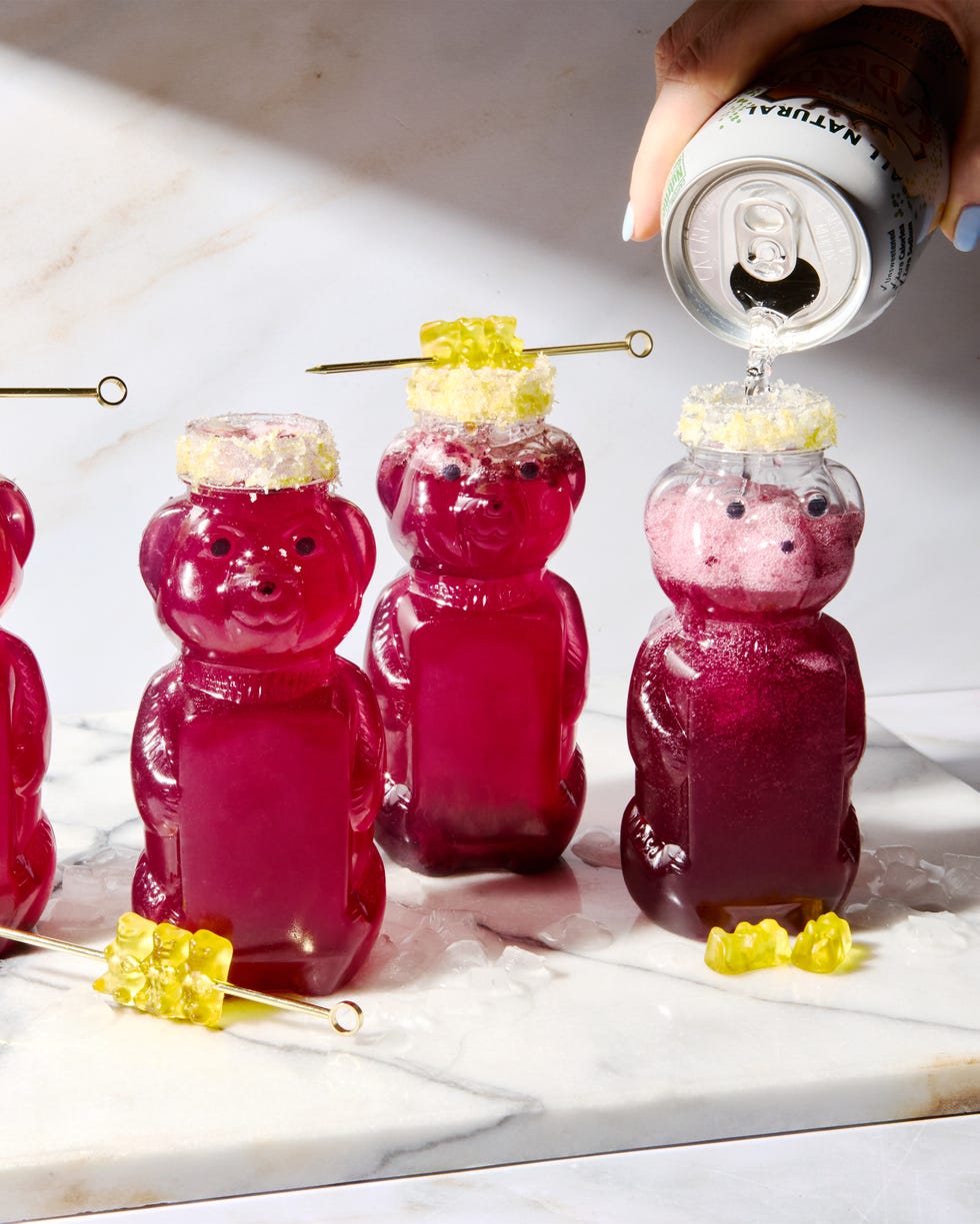 gummy bear cocktail with lemon blueberry