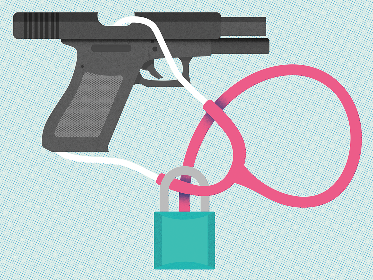 Handgun with a stethoscope illustrating gun violence as a health epidemic