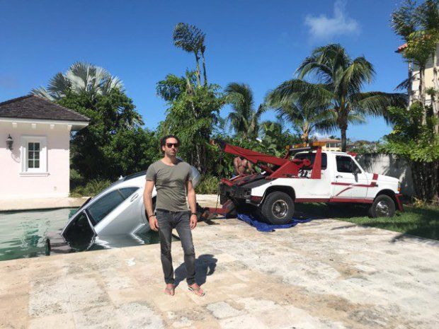 Guy Gentile says his ex drove his Mercedes into his pool
