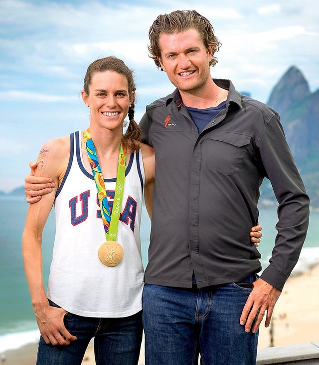 gwen jorgensen gold medal triathlete with husband patrick lemieux