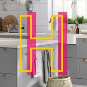 Pink, Furniture, Room, Yellow, Shelf, Material property, Kitchen, Floor, Interior design, Table, 