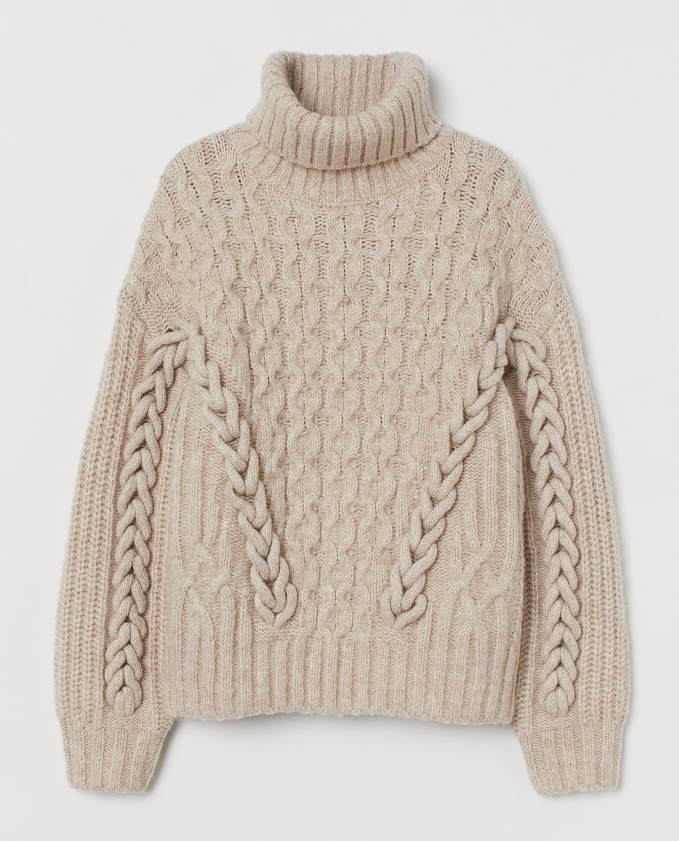 hm maglione crema con trecce tendenza moda inverno 2021