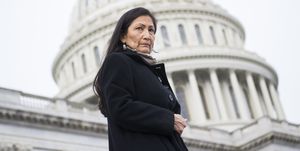 united states   january 04 rep deb haaland, d nm, makes her way to a group photo with democratic women members of the house on the east front of the capitol on january 4, 2019 photo by tom williamscq roll call