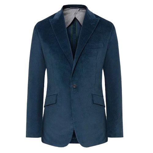 Clothing, Outerwear, Blazer, Jacket, Blue, Suit, Formal wear, Sleeve, Button, Collar, 