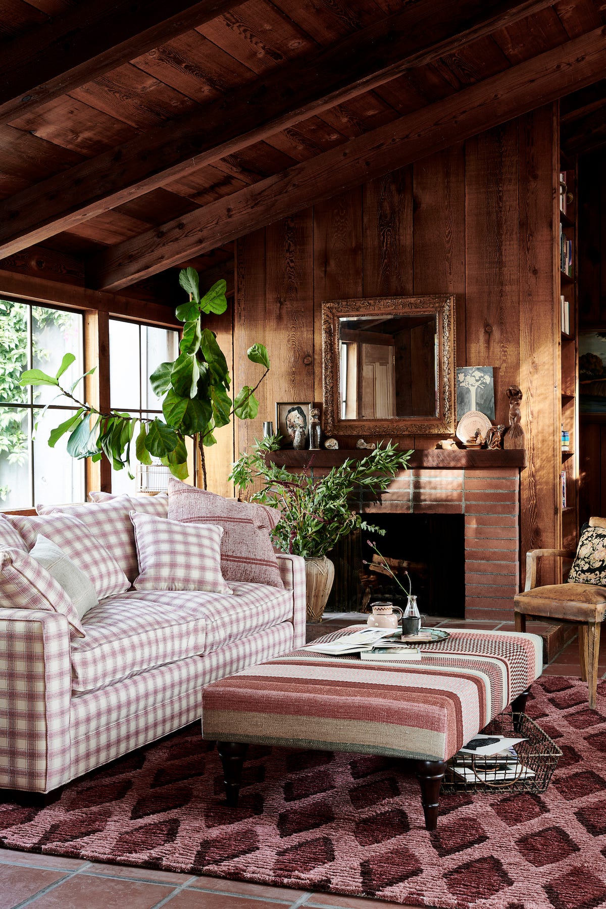 Hadley Upholstered Pink Plaid Sofa