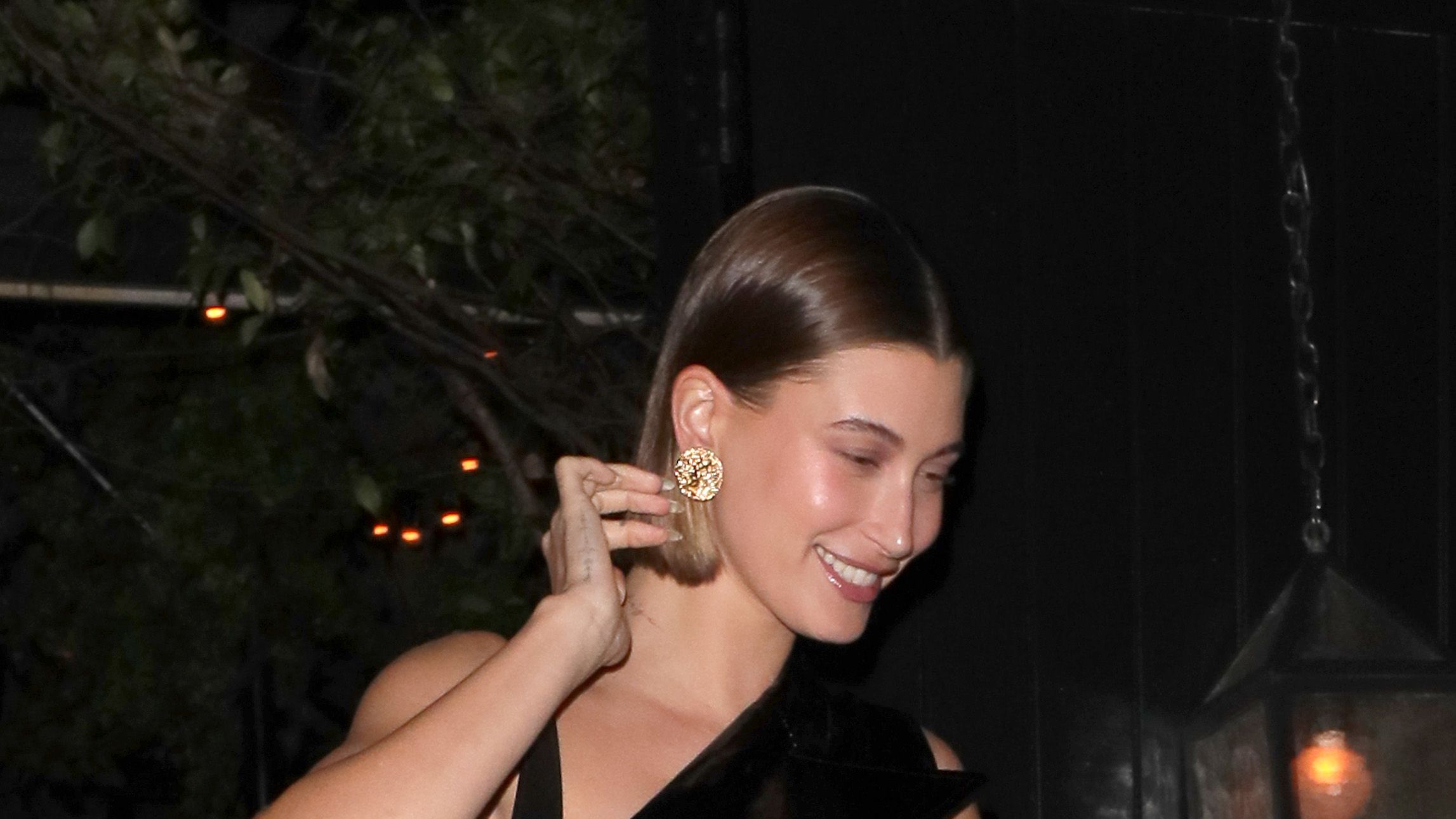 Hailey Bieber Wore a Little Black Latex Dress Out on London Date