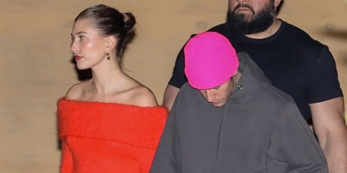 Hailey Bieber Wears Off-the-Shoulder Mini Dress With Justin and Kendall Jenner