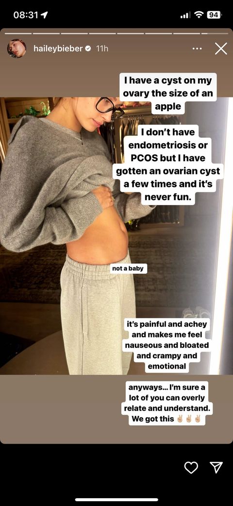 Hailey Bieber Shares She Has Apple-Sized Ovarian Cyst and Shows Photo