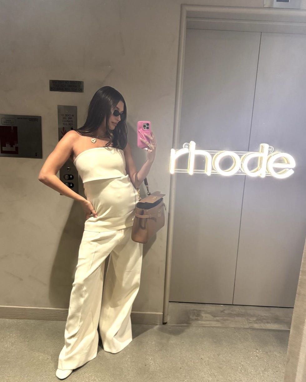 hailey bieber pregnancy style strapless top co ord