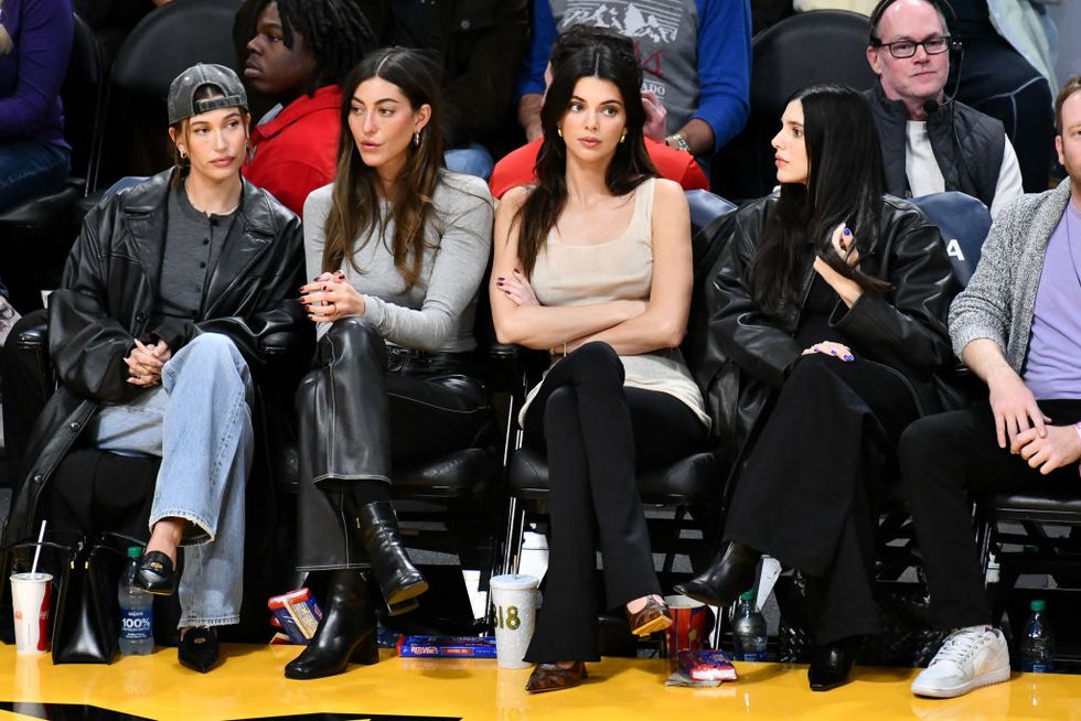 los angeles, california january 15 l r hailey bieber, sarah staudinger, kendall jenner and lauren perez attend a basketball game between the los angeles lakers and the oklahoma city thunder at cryptocom arena on january 15, 2024 in los angeles, california note to user user expressly acknowledges and agrees that, by downloading and or using this photograph, user is consenting to the terms and conditions of the getty images license agreement photo by allen berezovskygetty images