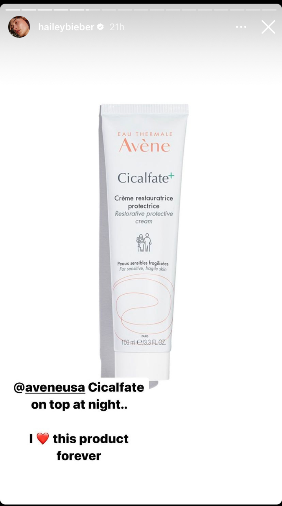 Hailey Bieber Uses the Avène Cicalfate Cream to Calm Irritated Skin