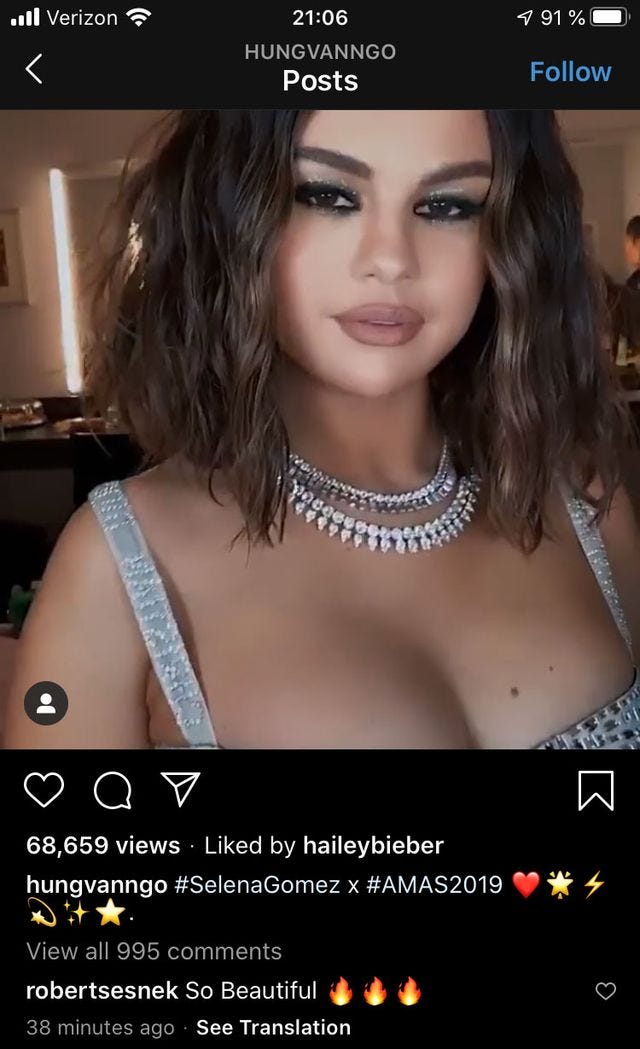 hailey bieber liking selena's makeup artist's ama posts of selena