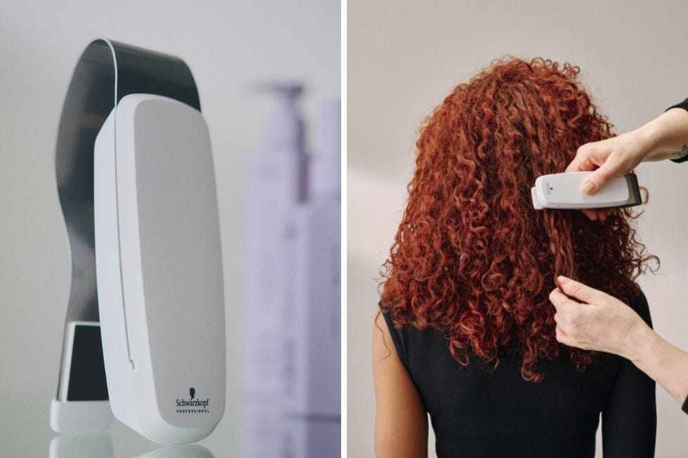 hair styling device and model with curly hair