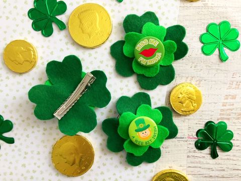 st patrick's day crafts,green four leaf clover hair clips
