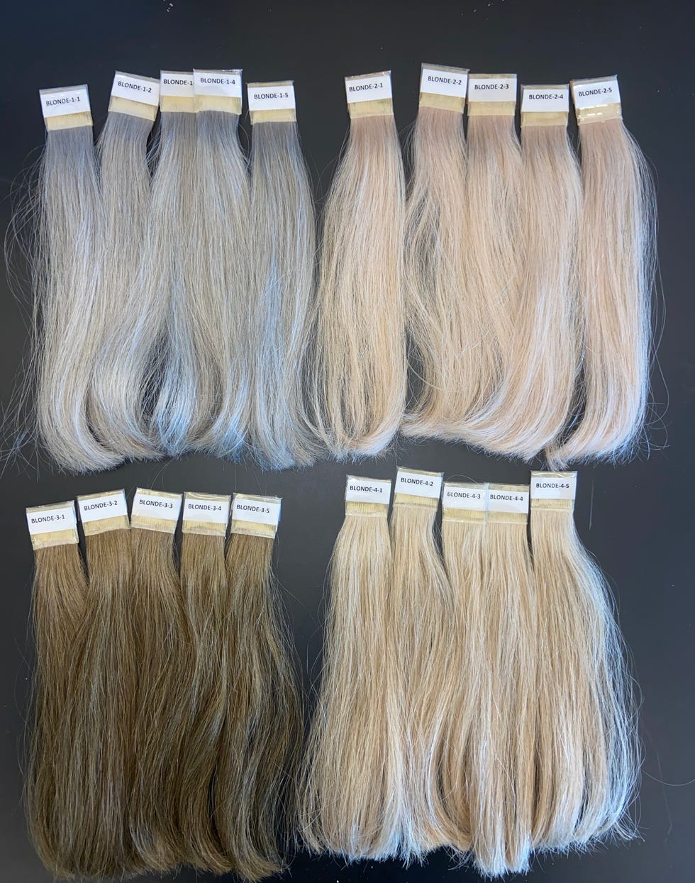 a photo of hair swatches testing hair color dyes in good housekeeping institute's beauty lab