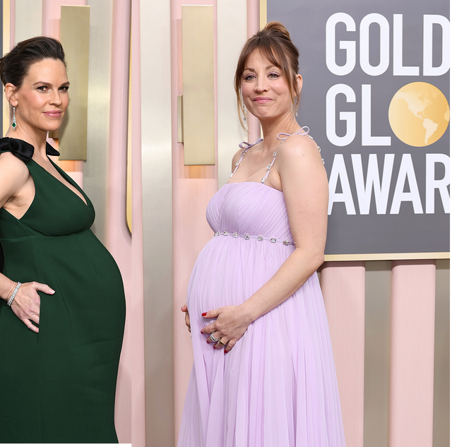 kaley cuoco y hilary swank embarazadas en los globos de oro 2023