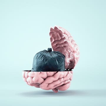 Half brain with a trash bag inside. Toxic mentality and negativity concept. half brain with a trash bag inside toxic mentality and negativity concept