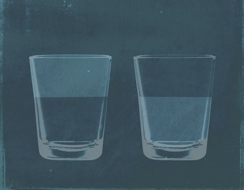 a half full glass of water next to a half empty glass of water