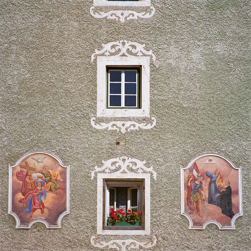 Detail view of Old Town facade in Hallein