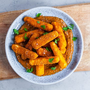 Halloumi Fries With Burnt Red Pepper Mayo halloumi fries with burnt red pepper mayo