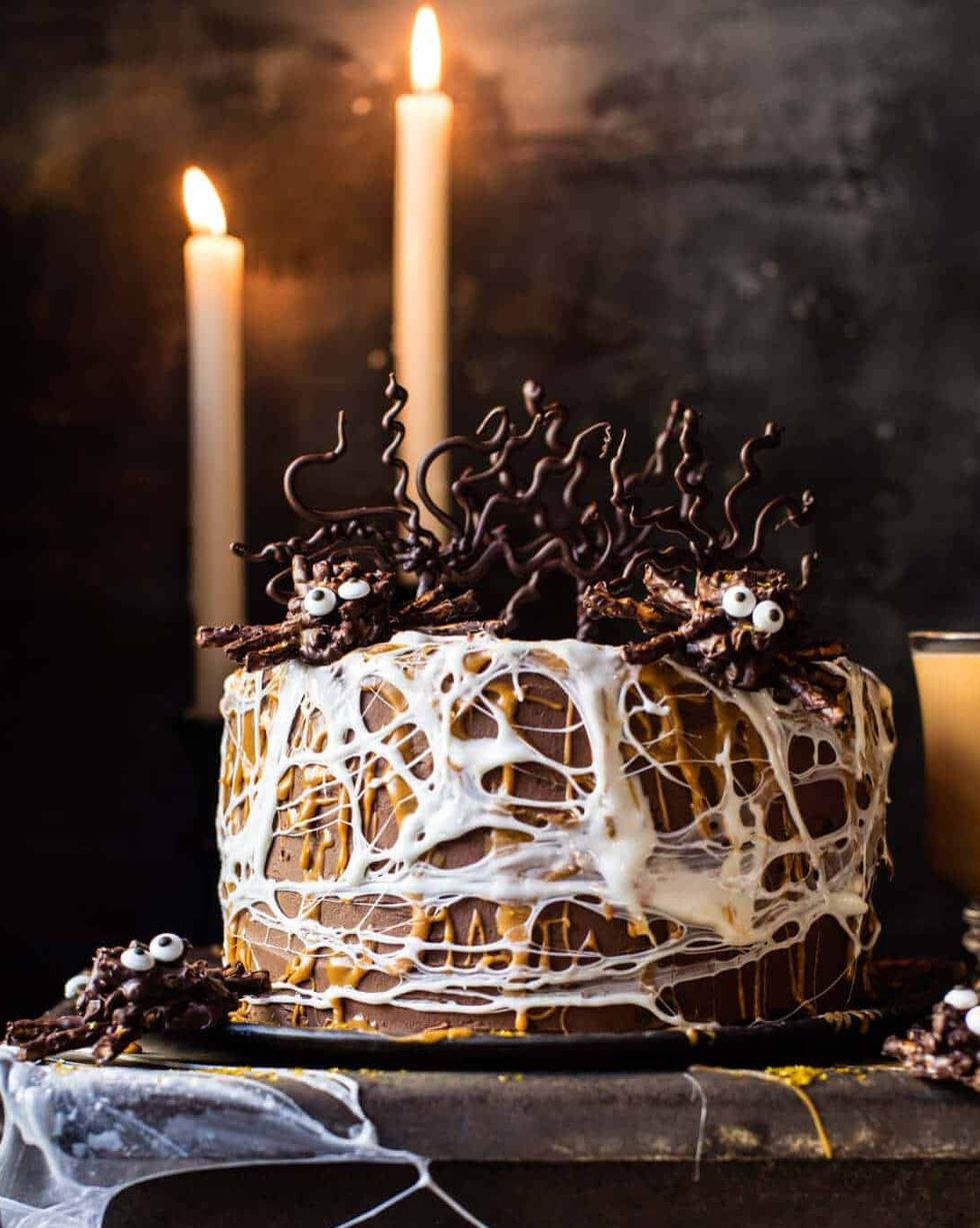 forbidden forest cake with tall candles in back