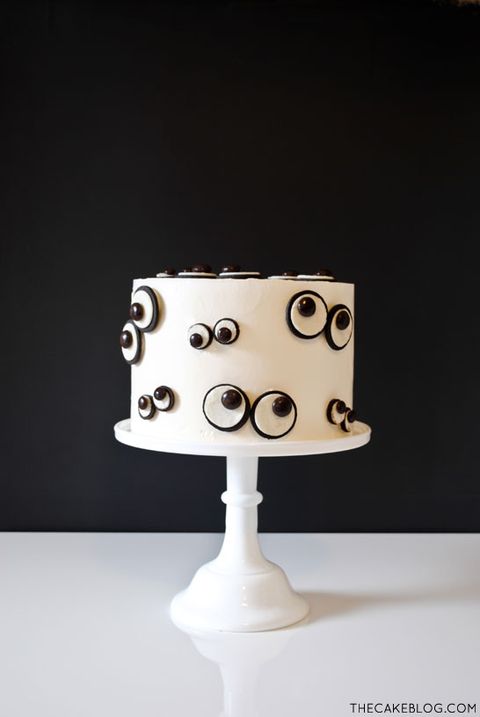 monster eye cake on white cake stand