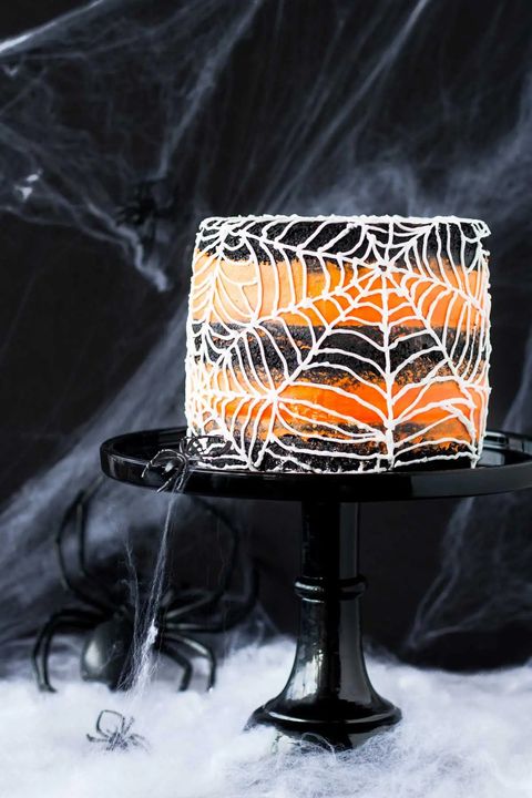 spiderweb layer cake orange and black