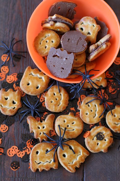 Halloween cookies on wooden table