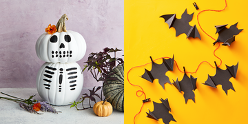 white and black pumpkin and paper bats