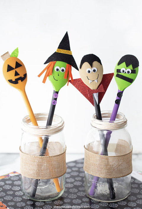 halloween crafts for kids  wooden monster spoons