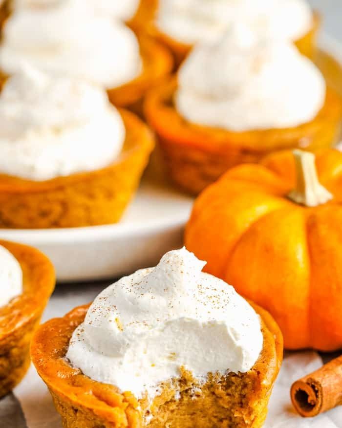 mini pumpkin pie cupcakes with whipped cream