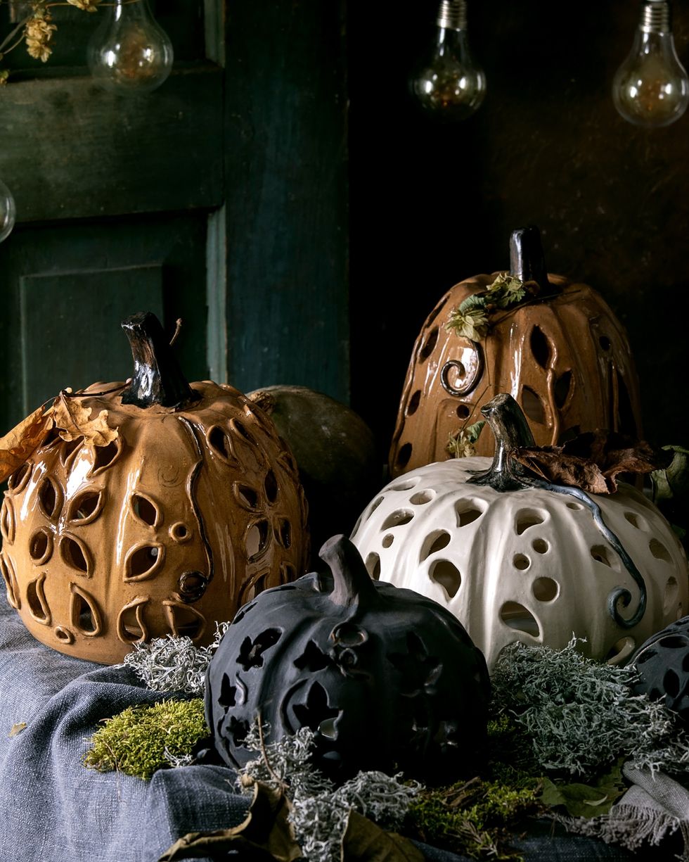halloween decorations, hand crafted ceramic pumpkins