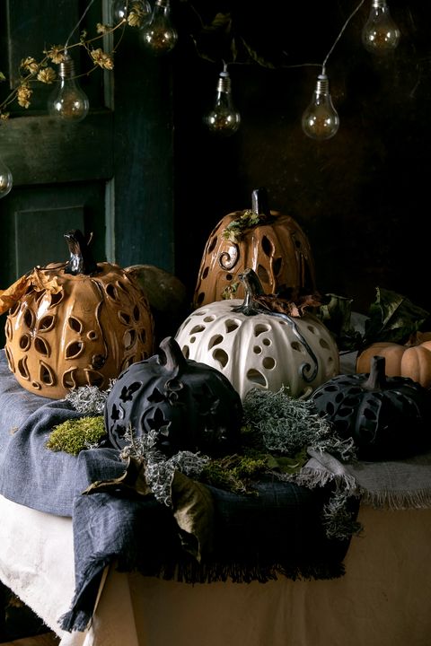 halloween decorations, hand crafted ceramic pumpkins