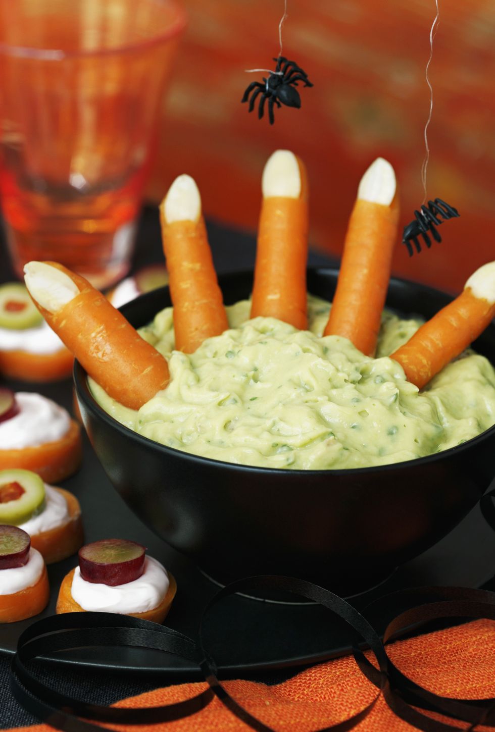 halloween appetizers carrot fingers with creamy edamame dip