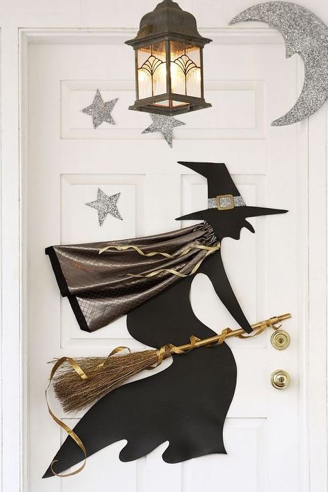 halloween door decoration glittering witch