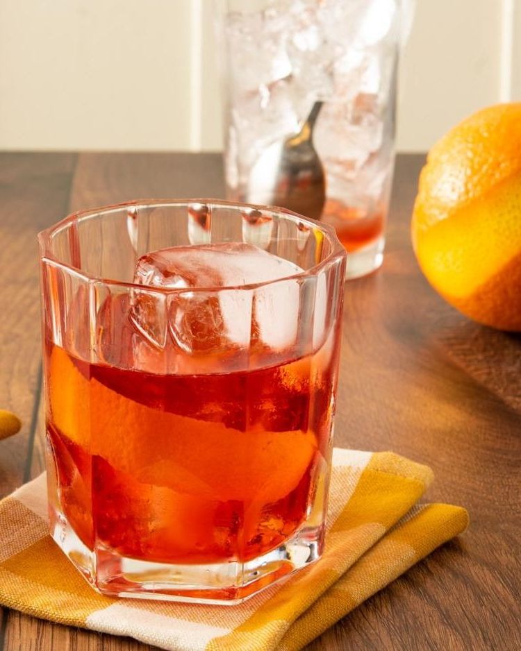 negroni in cocktail glass with orange