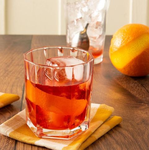negroni in cocktail glass with orange