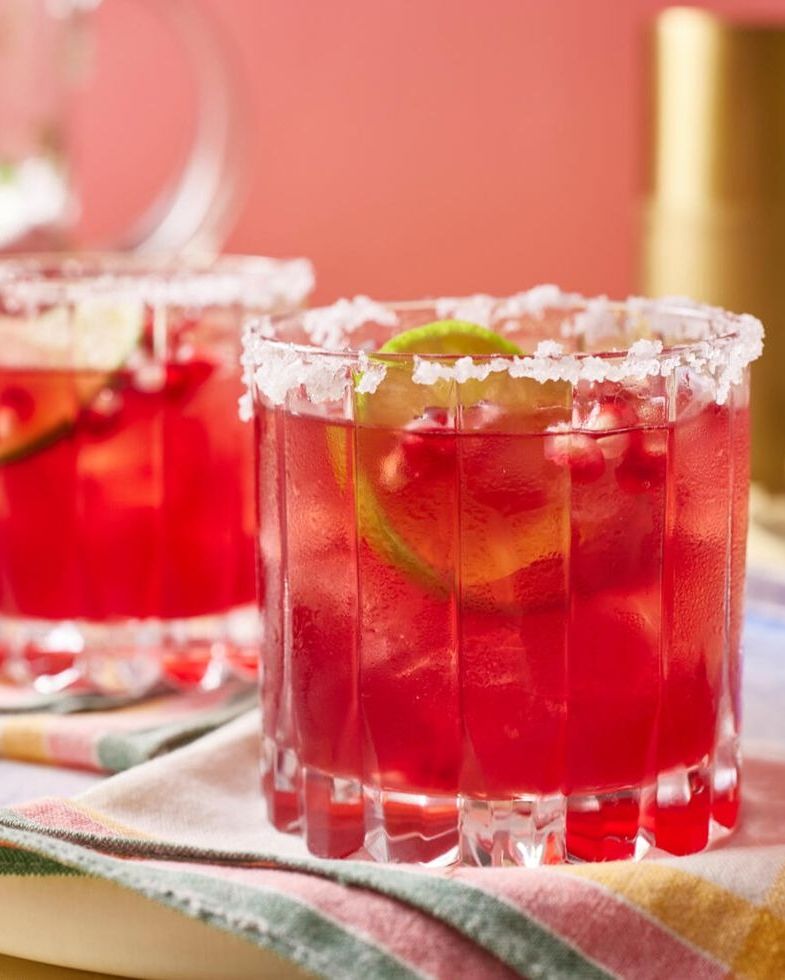 pomegranate margarita with lime and salt rim