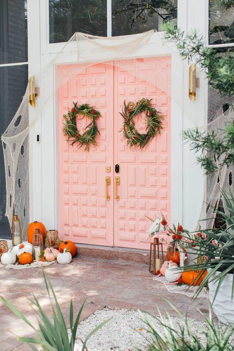 pink halloween front door