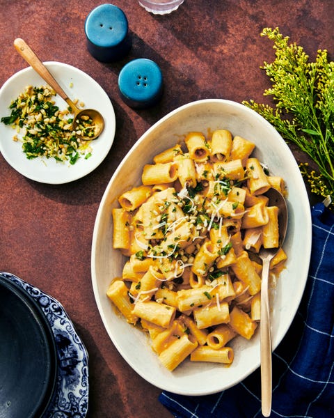 creamy pumpkin pasta with pine nut gremolata