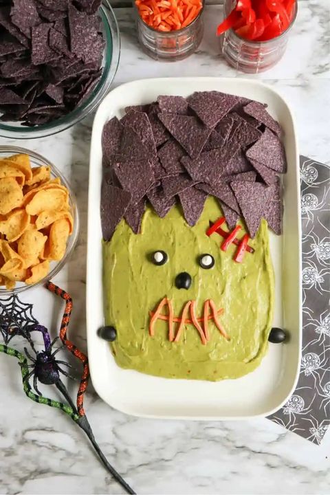 frankenstein guacamole with blue chips