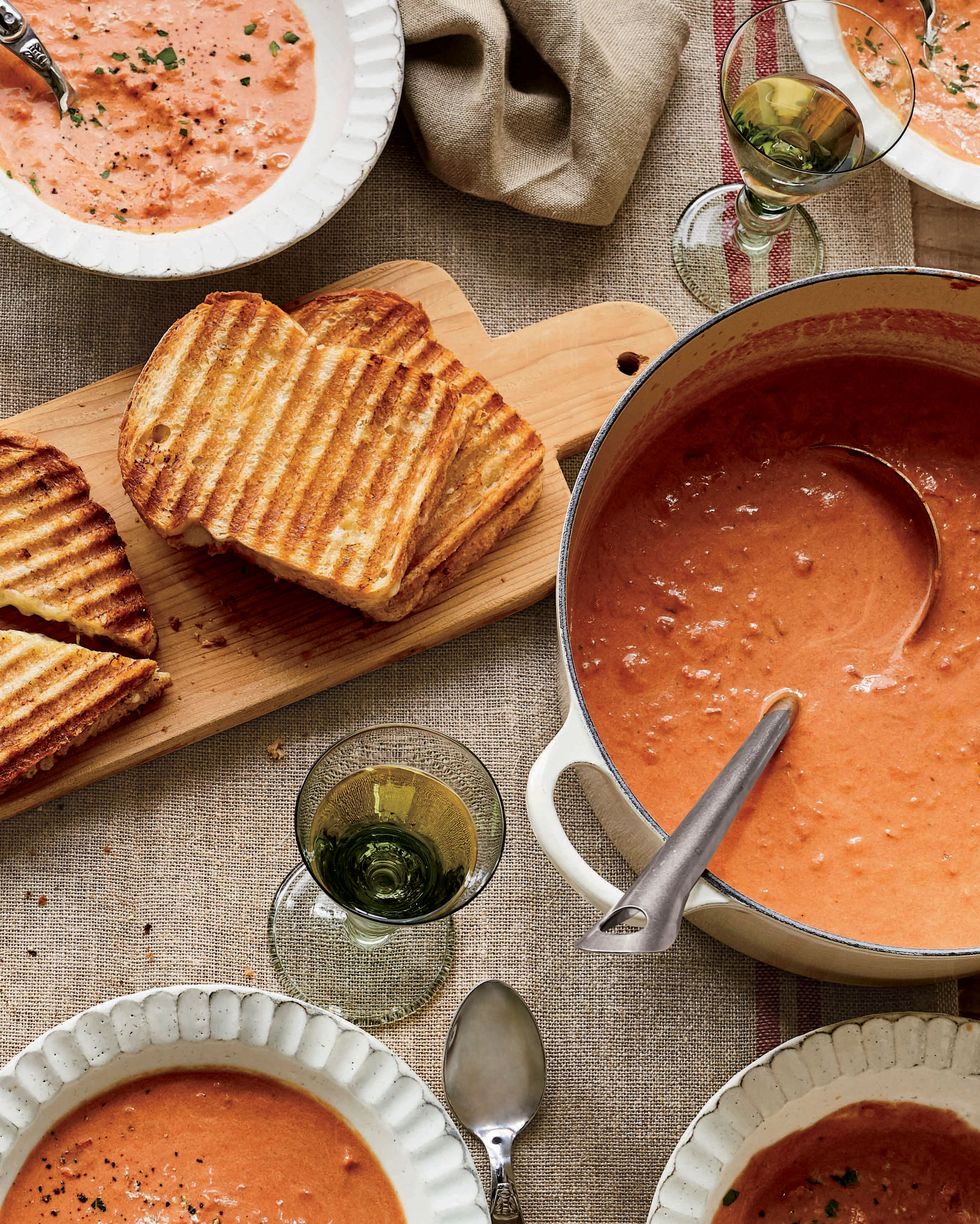 creamy tomato bisque and grilled cheese