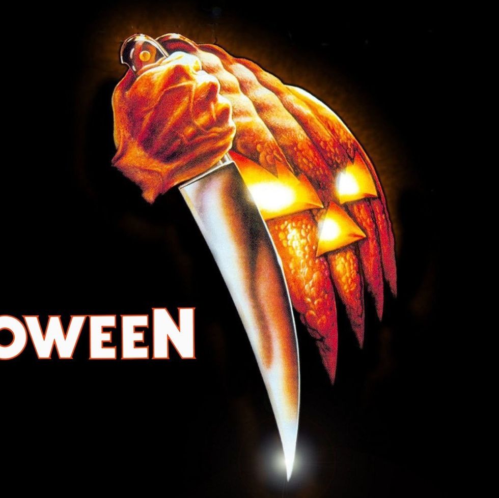 halloween michael myers movie cover with jack o lantern