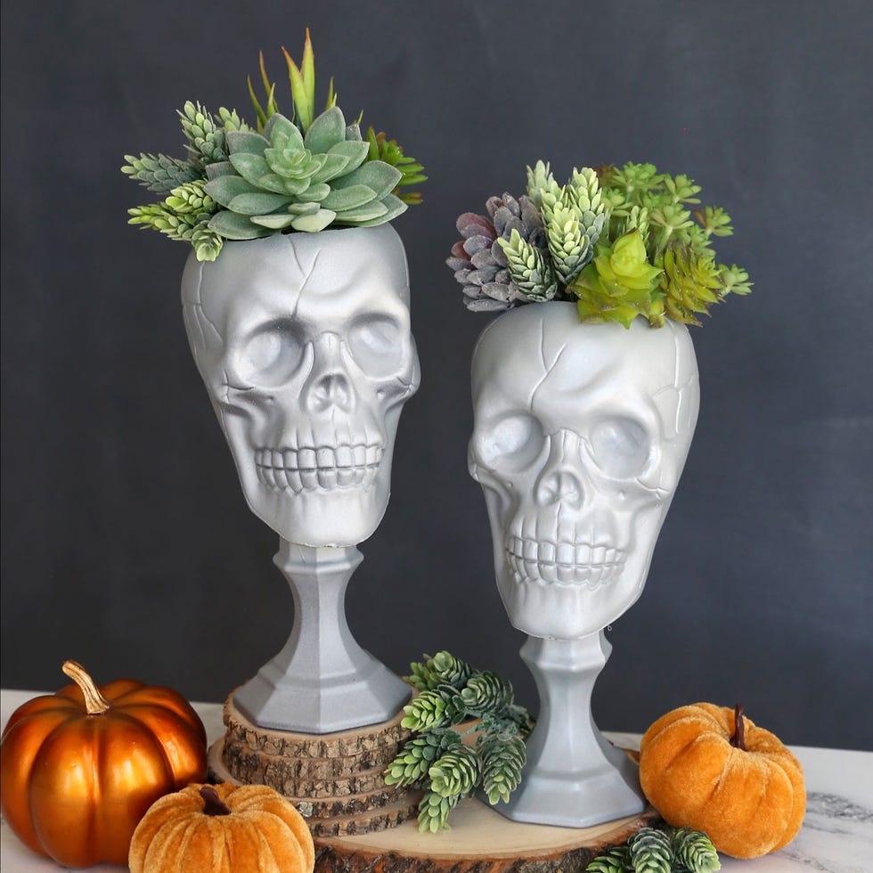 Halloween porch decor skull planter