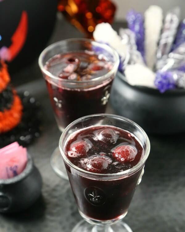 blood red rum punch with frozen cherries